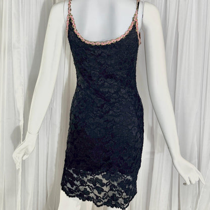 vintage 1990s BETSEY JOHNSON slip dress, Black lace bodycon cocktail dress
