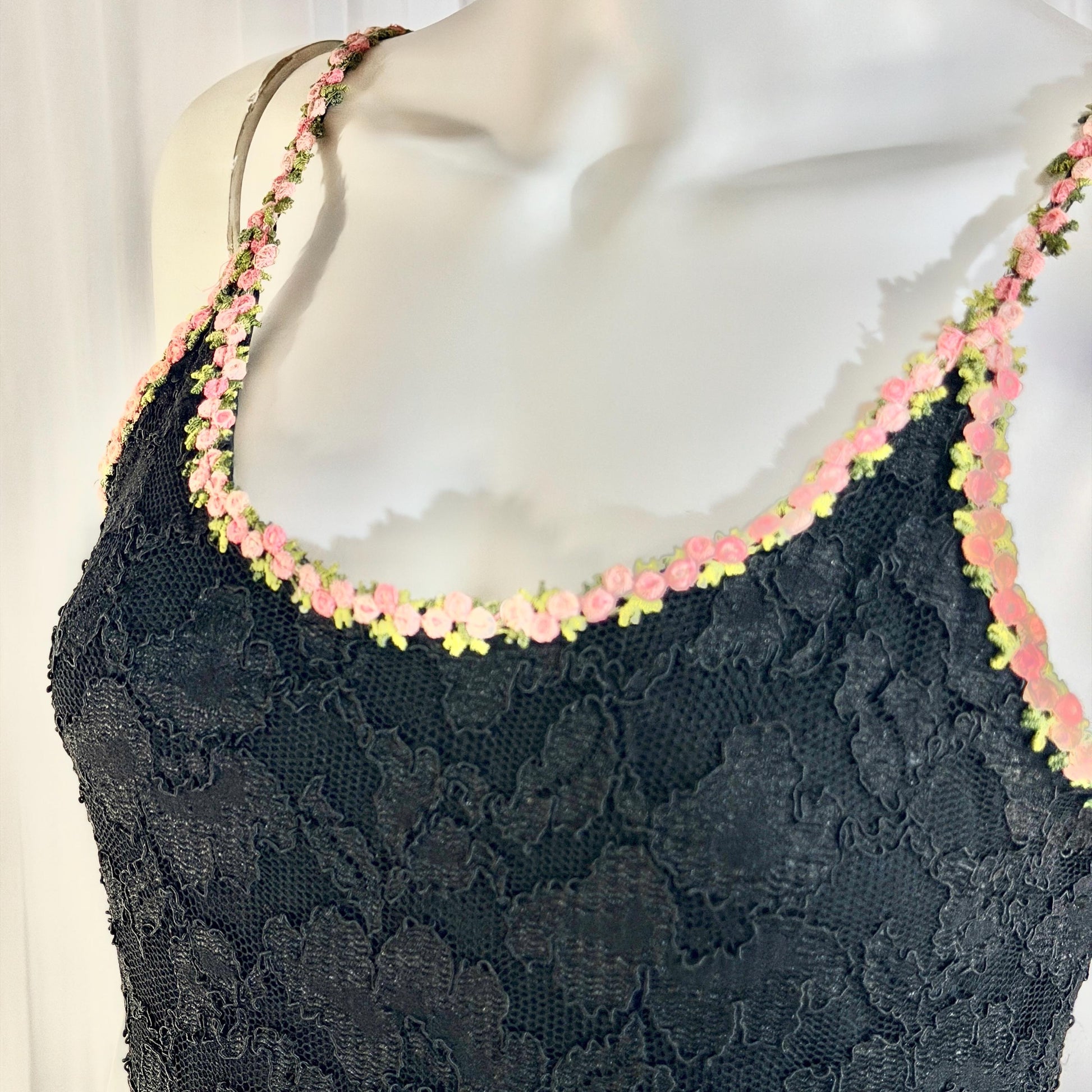 vintage 1990s BETSEY JOHNSON slip dress, Black lace bodycon cocktail dress