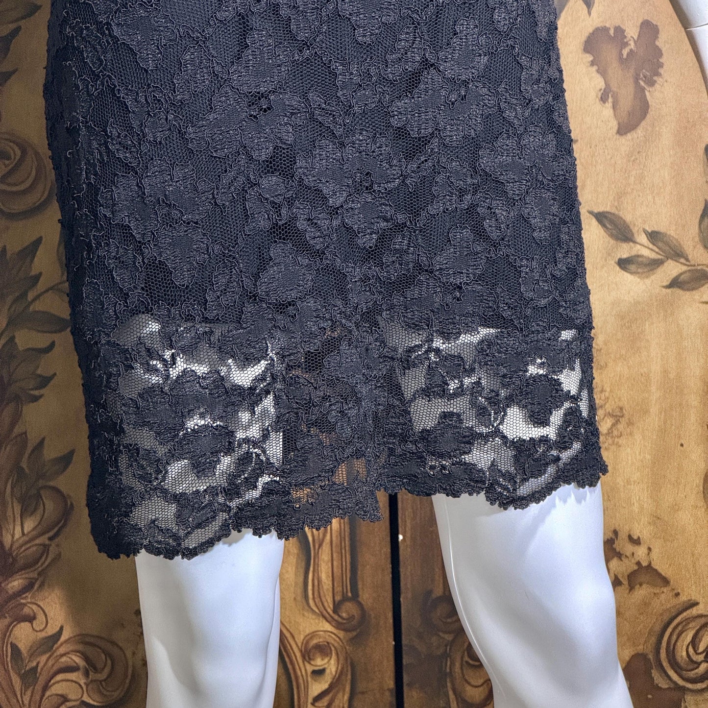 vintage 1990s BETSEY JOHNSON slip dress, Black lace bodycon cocktail dress