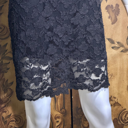 vintage 1990s BETSEY JOHNSON slip dress, Black lace bodycon cocktail dress