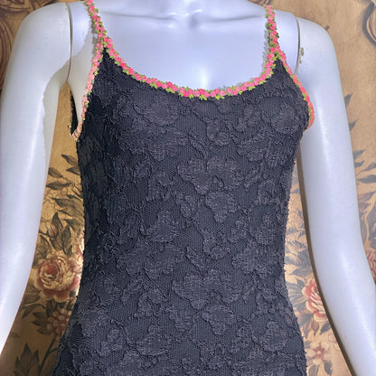 vintage 1990s BETSEY JOHNSON slip dress, Black lace bodycon cocktail dress