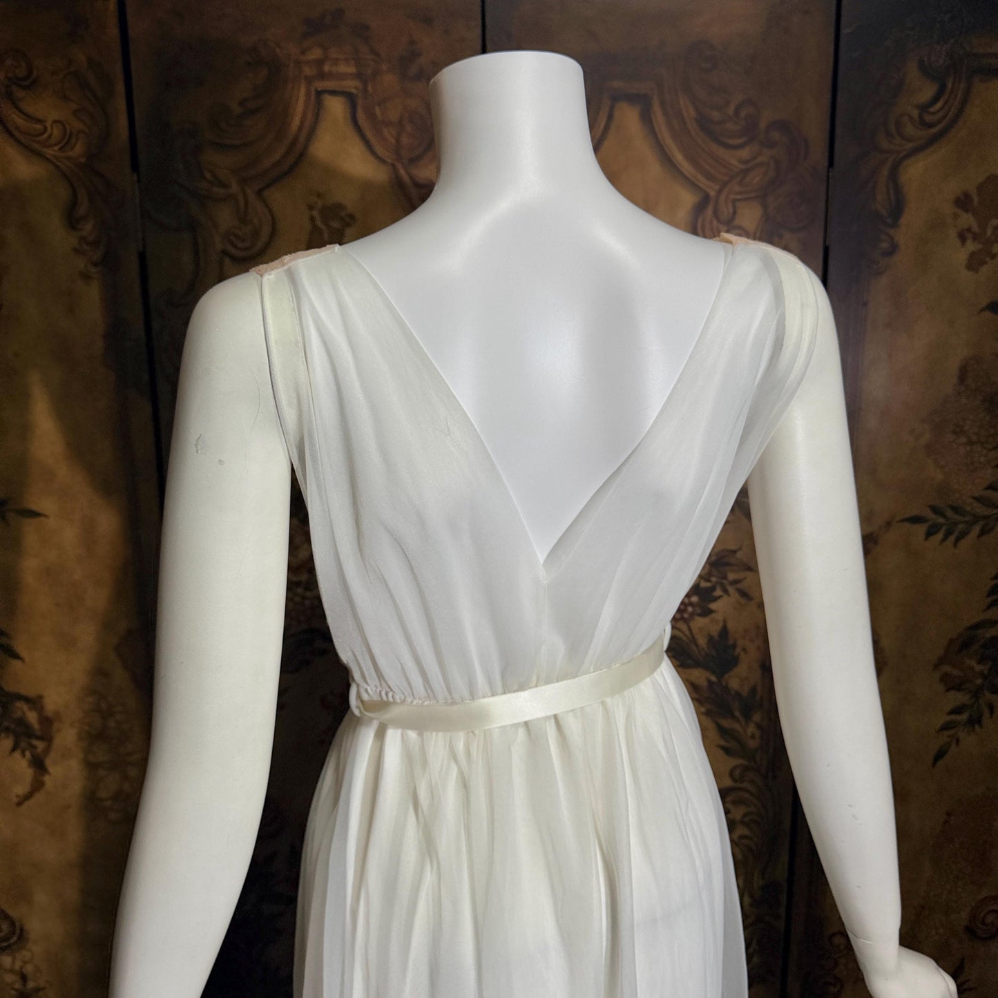 vintage Nightgown Robe Peignoir Set, MERLITA 1960s Sheer white & blush lace lingerie gown