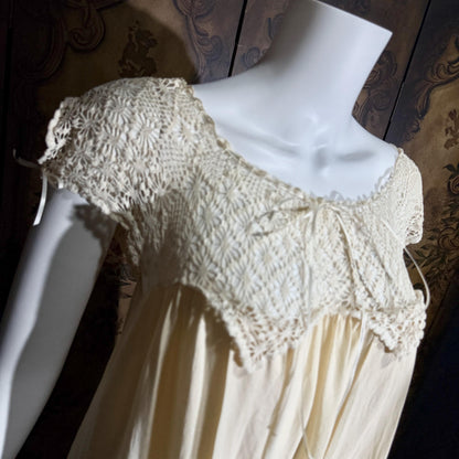 Vintage 1900s Edwardian silk nightgown slip dress, Ecru crochet babydoll night dress