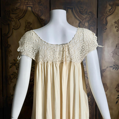 Vintage 1900s Edwardian silk nightgown slip dress, Ecru crochet babydoll night dress