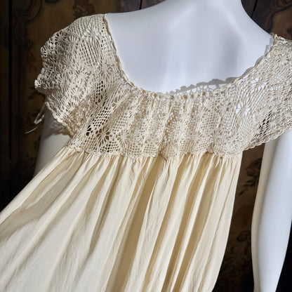 Vintage 1900s Edwardian silk nightgown slip dress, Ecru crochet babydoll night dress