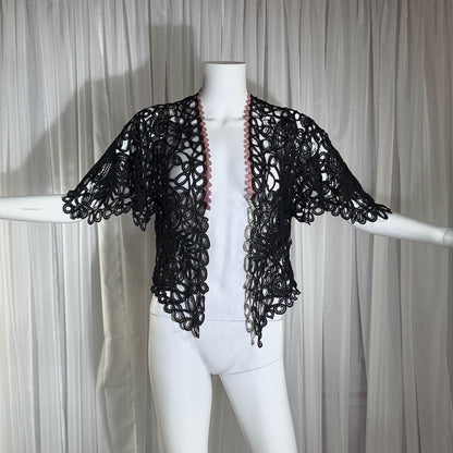 Antique Victorian Mantelet, 1800s Black Tape Lace Bolero Evening Jacket