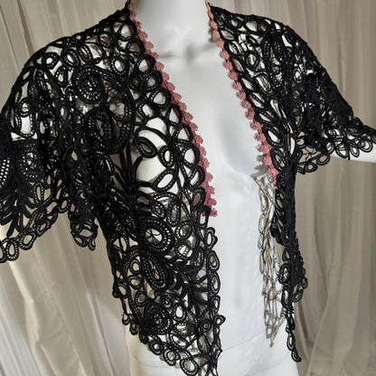 Antique Victorian Mantelet, 1800s Black Tape Lace Bolero Evening Jacket