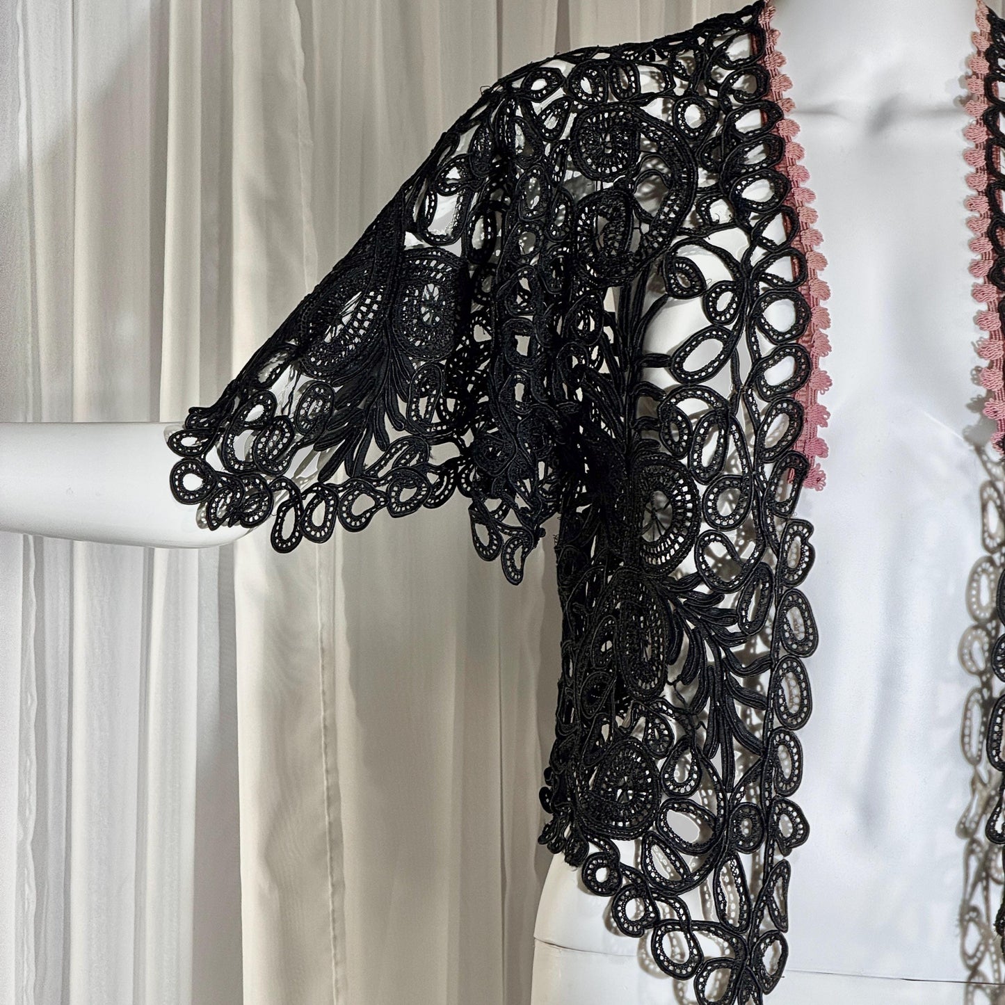 Antique Victorian Mantelet, 1800s Black Tape Lace Bolero Evening Jacket