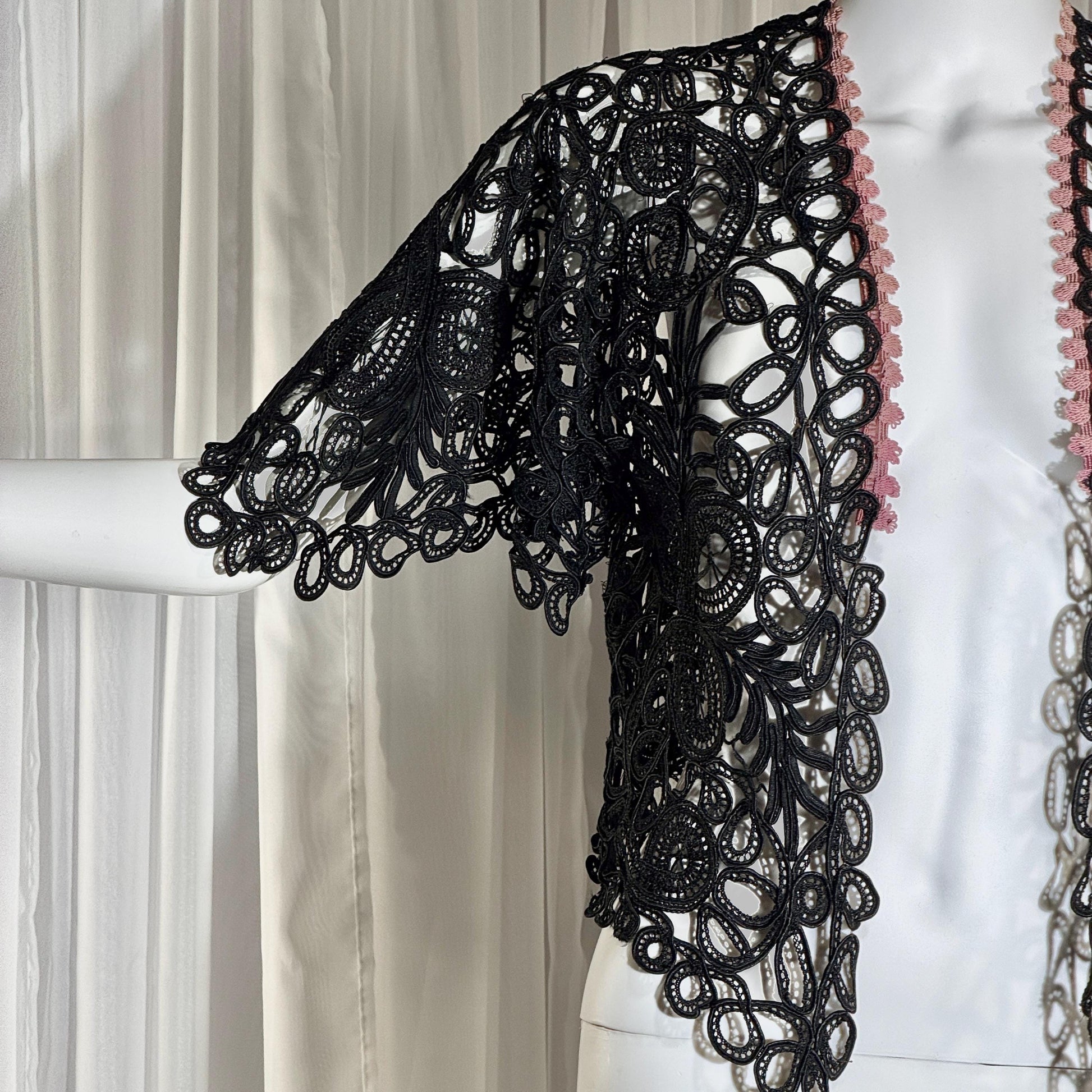 Antique Victorian Mantelet, 1800s Black Tape Lace Bolero Evening Jacket