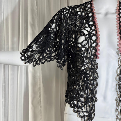 Antique Victorian Mantelet, 1800s Black Tape Lace Bolero Evening Jacket