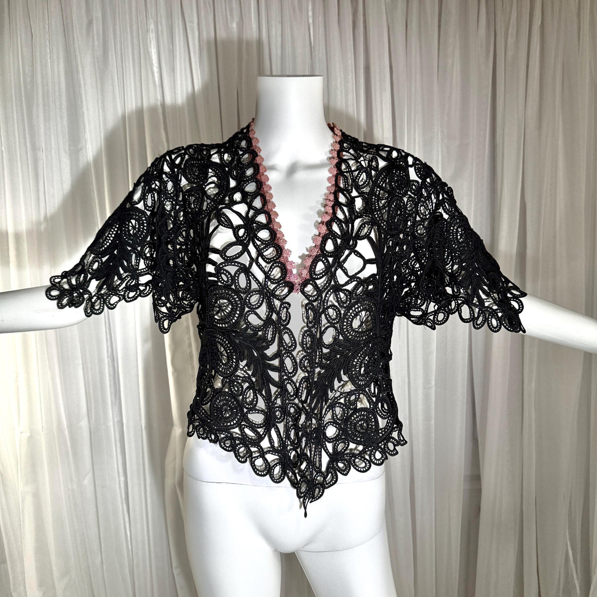 Antique Victorian Mantelet, 1800s Black Tape Lace Bolero Evening Jacket