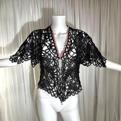 Antique Victorian Mantelet, 1800s Black Tape Lace Bolero Evening Jacket