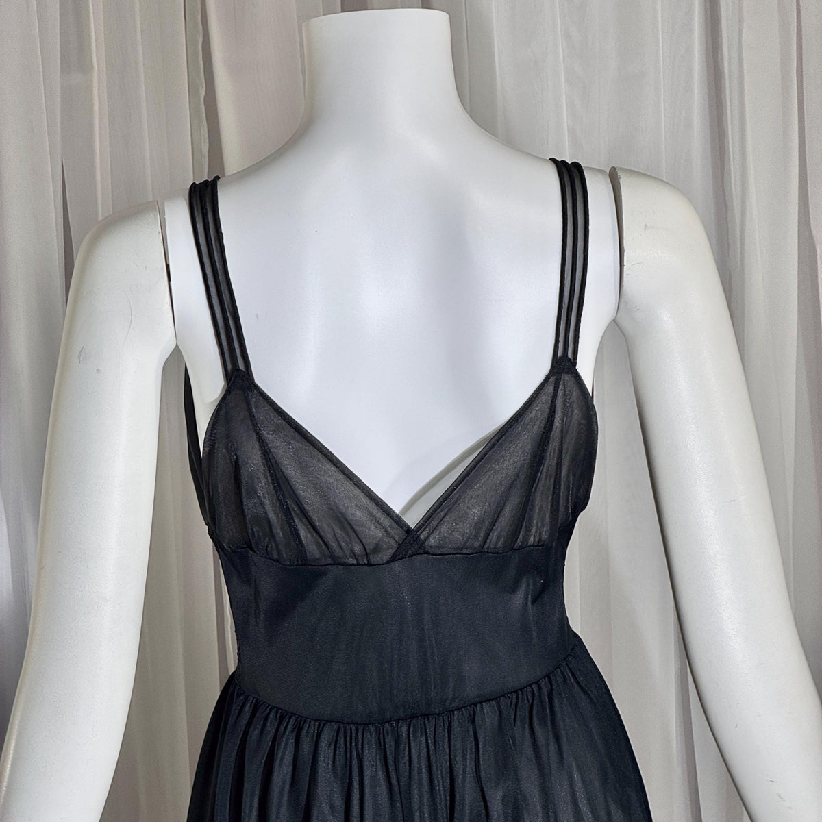 Rogers vintage 1950s Black Lace Nylon Nightgown Lingerie Slip Dress