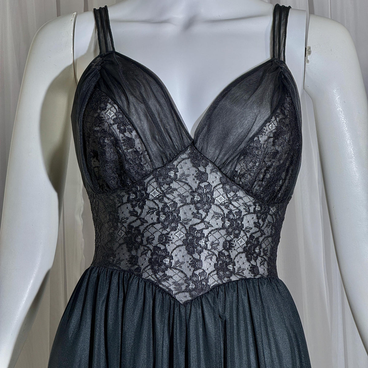 Rogers vintage 1950s Black Lace Nylon Nightgown Lingerie Slip Dress