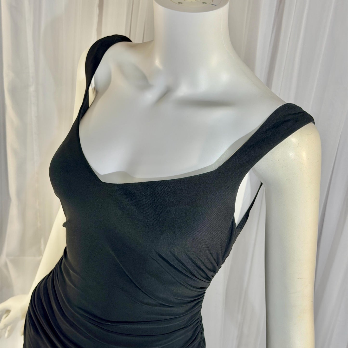vintage evening bodycon gown dress, LAUNDRY 1990s Black Ruched Stretchy slip gown Medium
