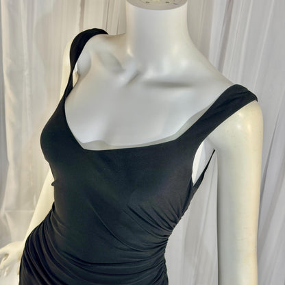 vintage evening bodycon gown dress, LAUNDRY 1990s Black Ruched Stretchy slip gown Medium
