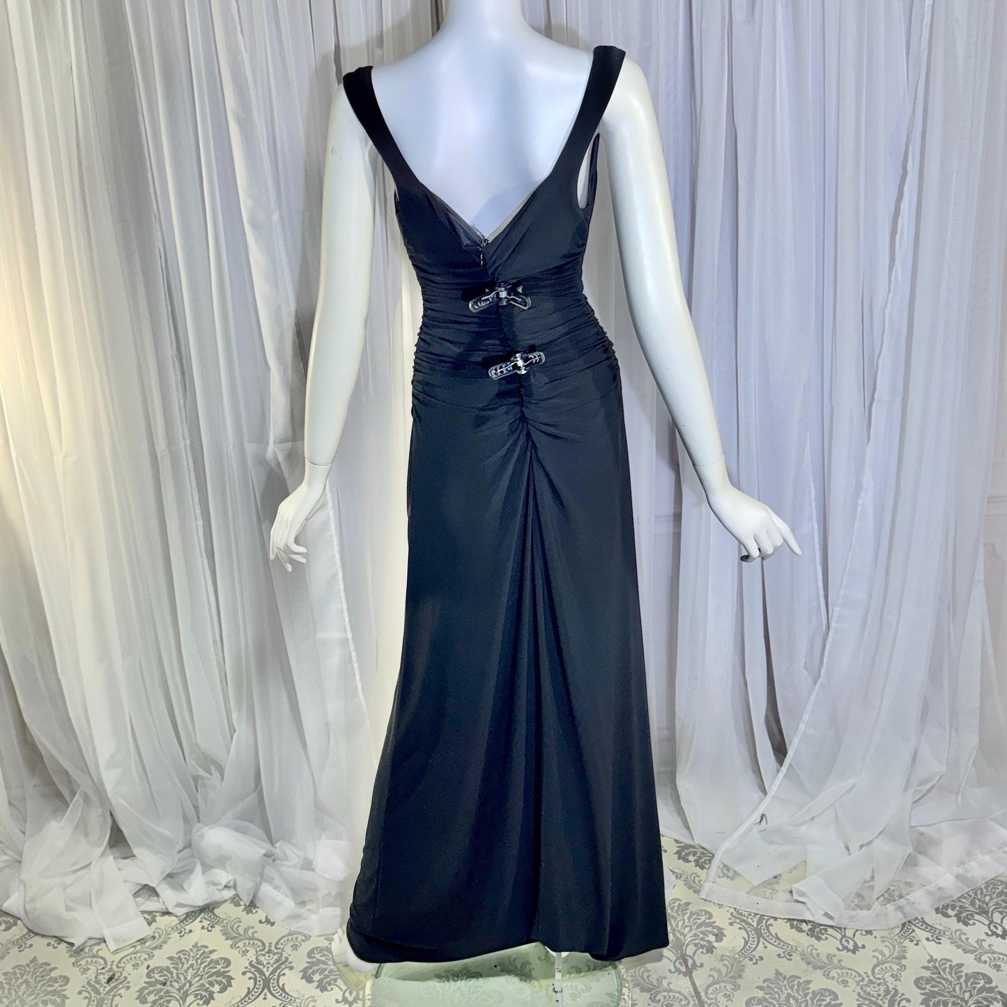 vintage evening bodycon gown dress, LAUNDRY 1990s Black Ruched Stretchy slip gown Medium