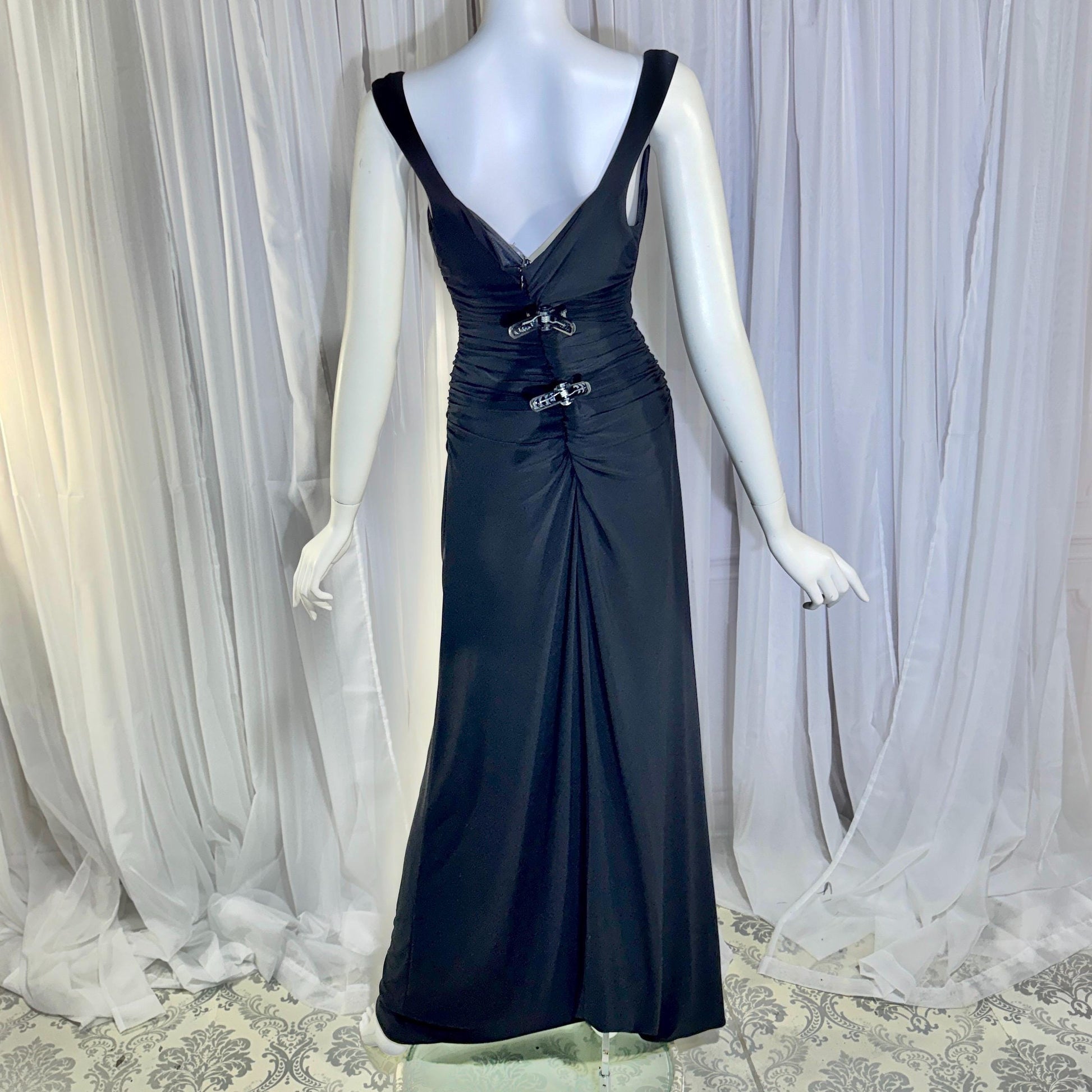 vintage evening bodycon gown dress, LAUNDRY 1990s Black Ruched Stretchy slip gown Medium
