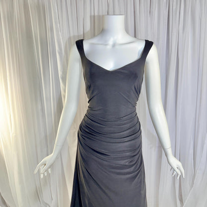 vintage evening bodycon gown dress, LAUNDRY 1990s Black Ruched Stretchy slip gown Medium