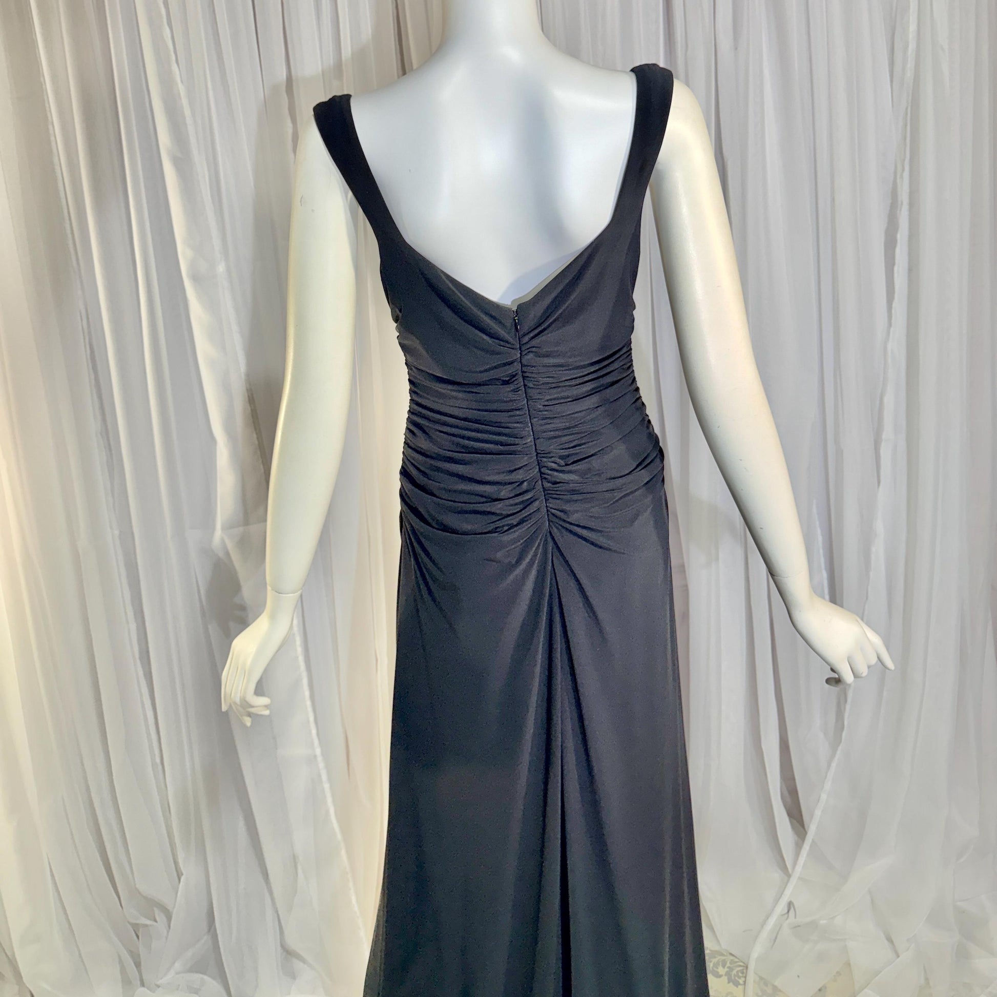 vintage evening bodycon gown dress, LAUNDRY 1990s Black Ruched Stretchy slip gown Medium
