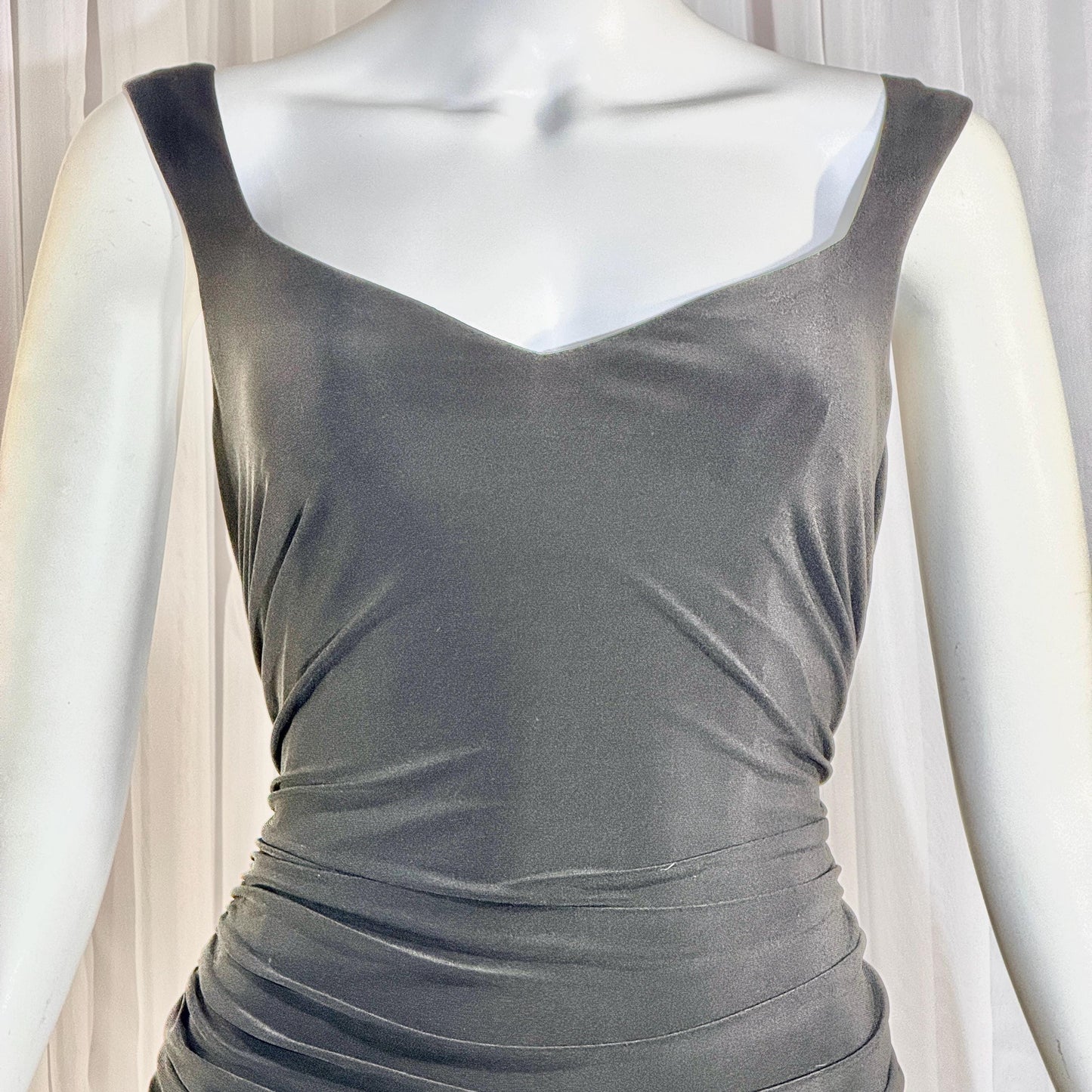 vintage evening bodycon gown dress, LAUNDRY 1990s Black Ruched Stretchy slip gown Medium