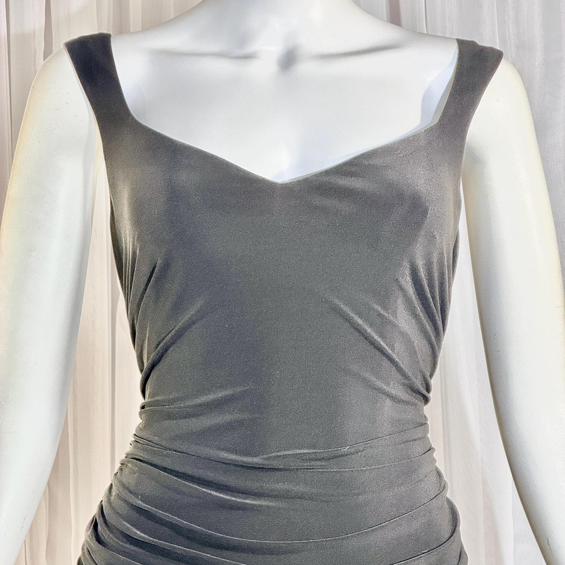 vintage evening bodycon gown dress, LAUNDRY 1990s Black Ruched Stretchy slip gown Medium