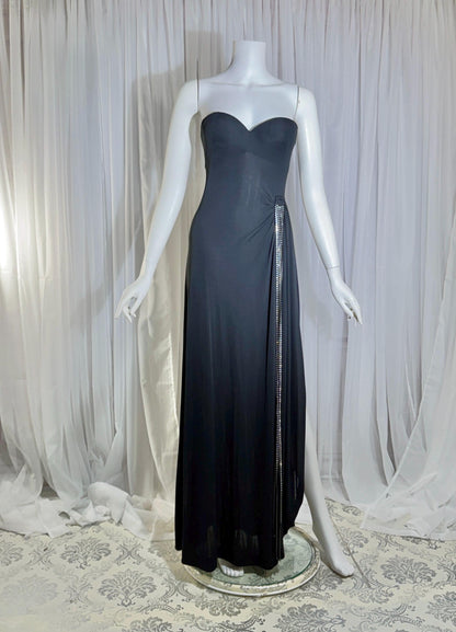 Vintage 1980s LORIS AZZARO evening dress gown, GIORGIO Beverly Hills Black Jersey sheath