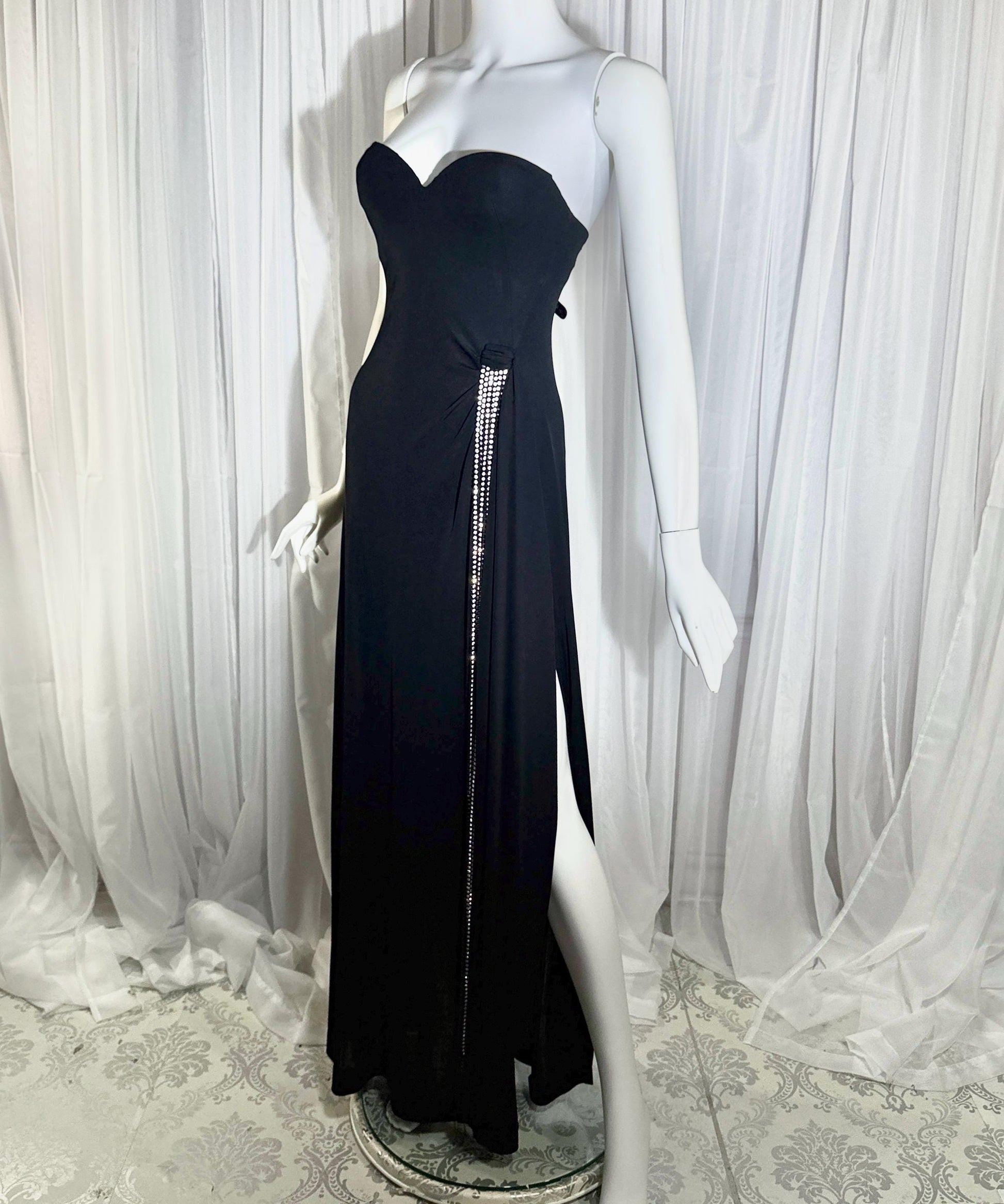 Vintage 1980s LORIS AZZARO evening dress gown, GIORGIO Beverly Hills Black Jersey sheath