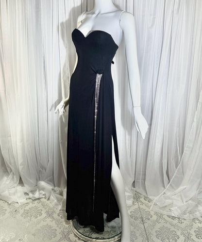 Vintage 1980s LORIS AZZARO evening dress gown, GIORGIO Beverly Hills Black Jersey sheath