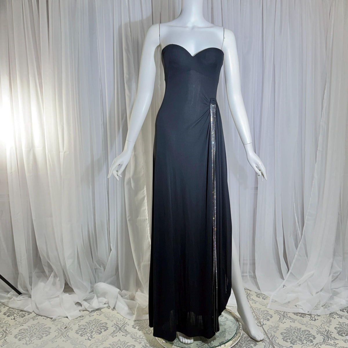 Vintage 1980s LORIS AZZARO evening dress gown, GIORGIO Beverly Hills Black Jersey sheath