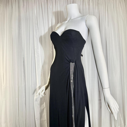 Vintage 1980s LORIS AZZARO evening dress gown, GIORGIO Beverly Hills Black Jersey sheath