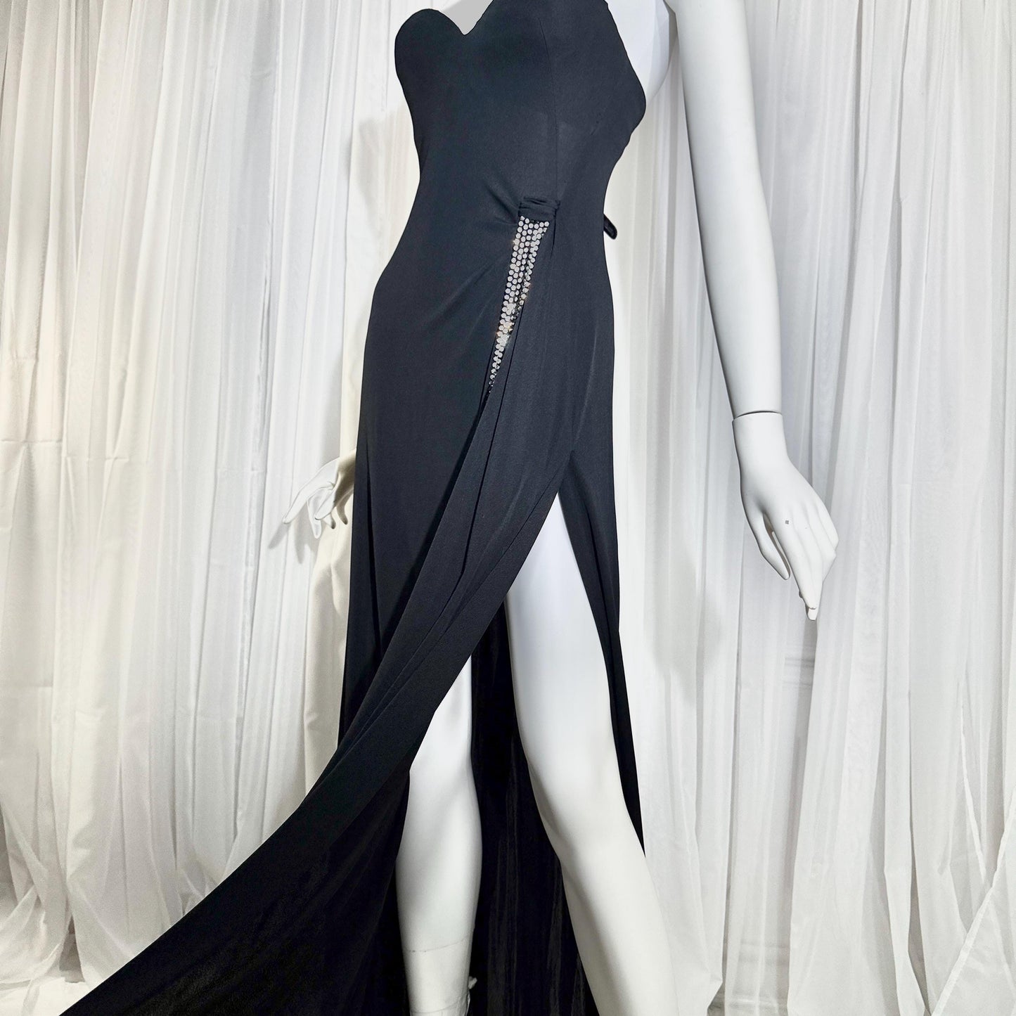 Vintage 1980s LORIS AZZARO evening dress gown, GIORGIO Beverly Hills Black Jersey sheath