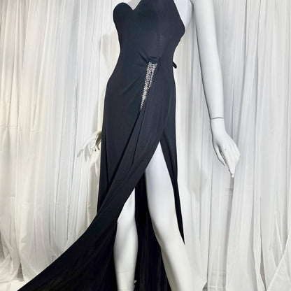 Vintage 1980s LORIS AZZARO evening dress gown, GIORGIO Beverly Hills Black Jersey sheath