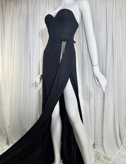 Vintage 1980s LORIS AZZARO evening dress gown, GIORGIO Beverly Hills Black Jersey sheath