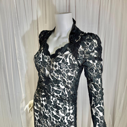 vintage 1930s evening dress, MITCHELL'S Better Dresses, totally sheer floral black lace gown