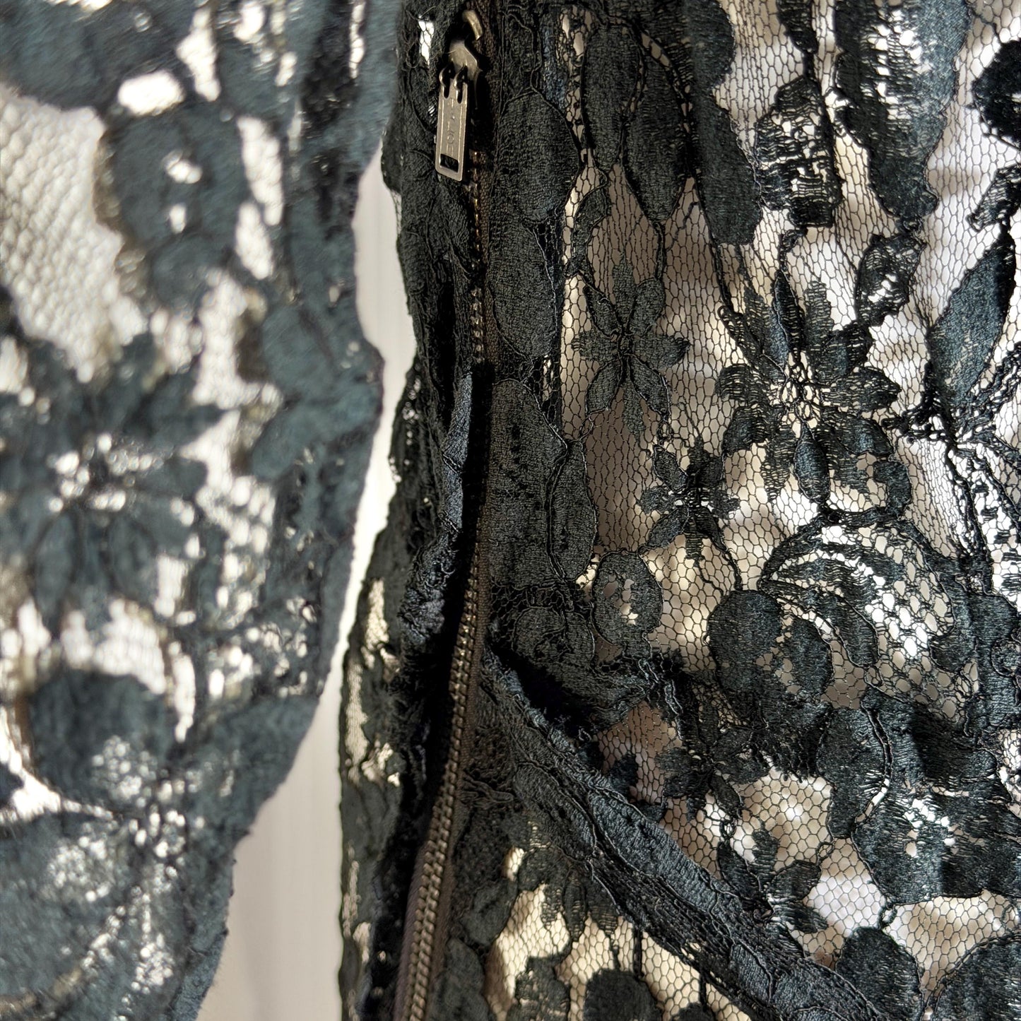 vintage 1930s evening dress, MITCHELL'S Better Dresses, totally sheer floral black lace gown