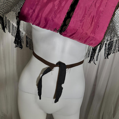 Antique Victorian Mantelet, 1800s Black Beaded Fringed capelet, shawl, wrap with lappets