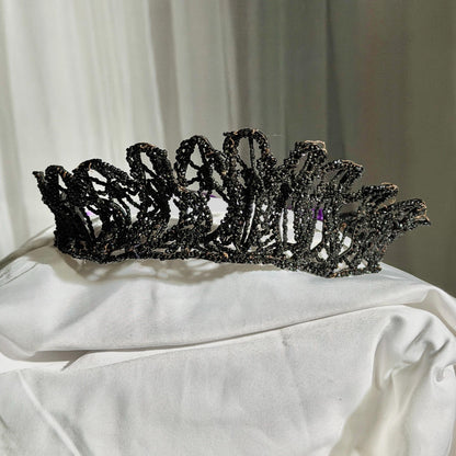 Antique Victorian jet crown, Mourning tiara wired stiff black jet beads 1800s downton abbey