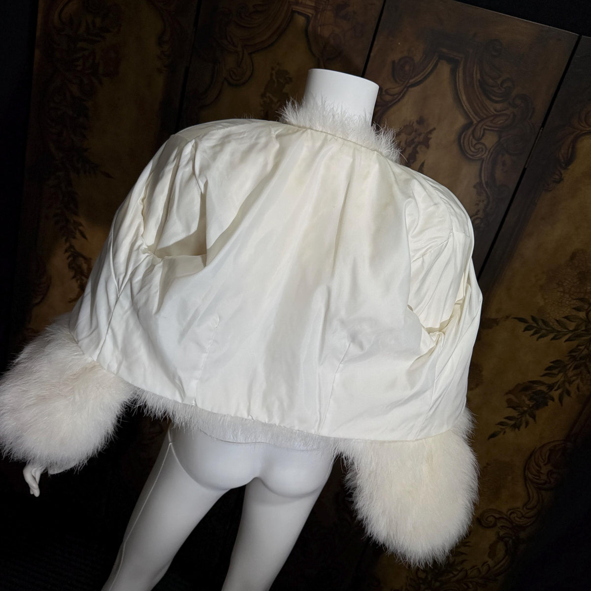 Vintage Marabou feather jacket, 1970s Snowy white disco cropped evening coat