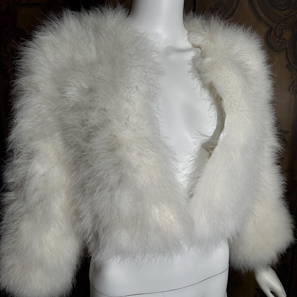 Vintage Marabou feather jacket, 1970s Snowy white disco cropped evening coat