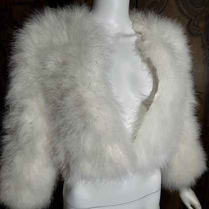 Vintage Marabou feather jacket, 1970s Snowy white disco cropped evening coat