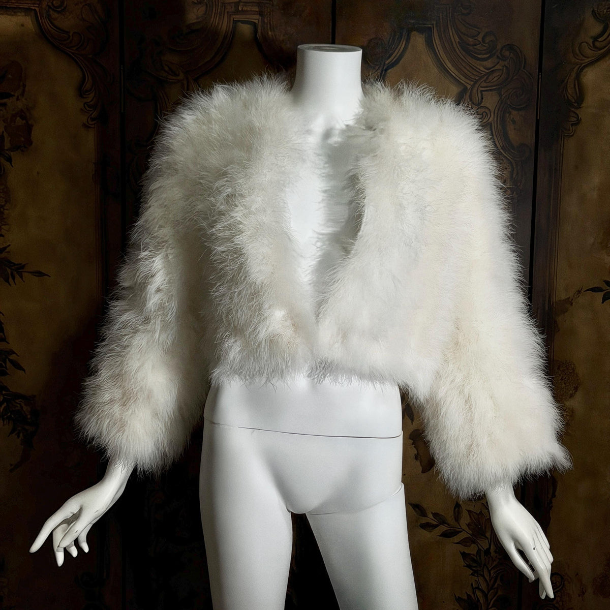 Vintage Marabou feather jacket, 1970s Snowy white disco cropped evening coat
