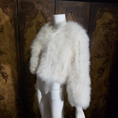 Vintage Marabou feather jacket, 1970s Snowy white disco cropped evening coat