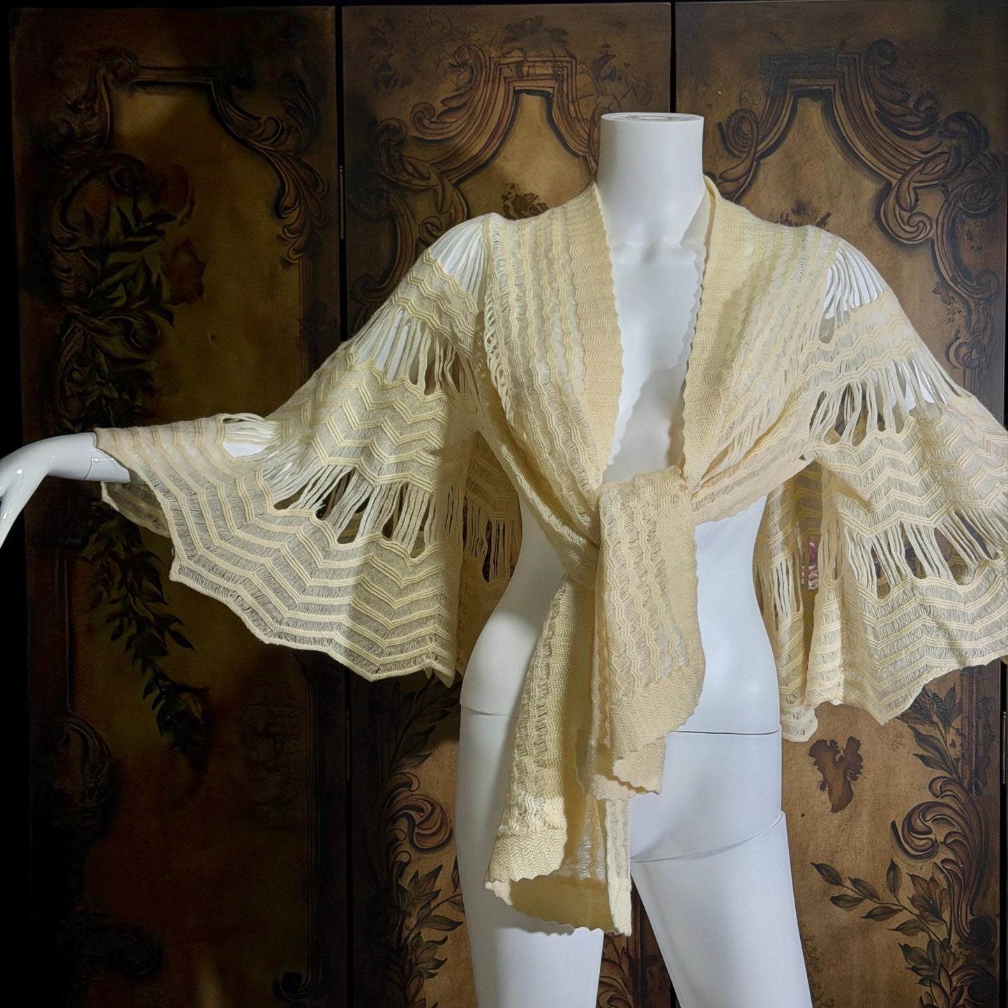 vintage Hand Knit Cape Shawl, LANA Made in Austria wool shoulder wrap