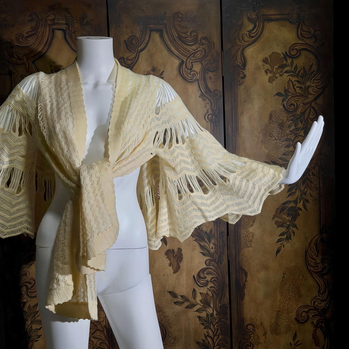 vintage Hand Knit Cape Shawl, LANA Made in Austria wool shoulder wrap