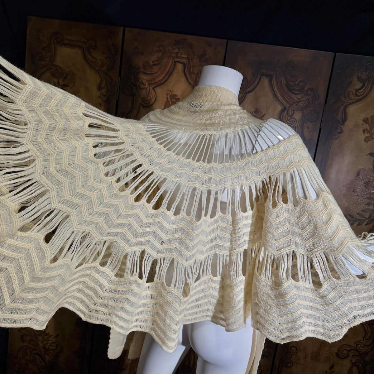 vintage Hand Knit Cape Shawl, LANA Made in Austria wool shoulder wrap