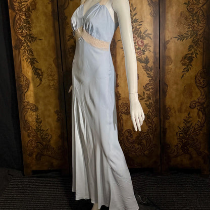 vintage 1930s Nightgown slip dress, Baby Blue Bias Cut Lingerie dress