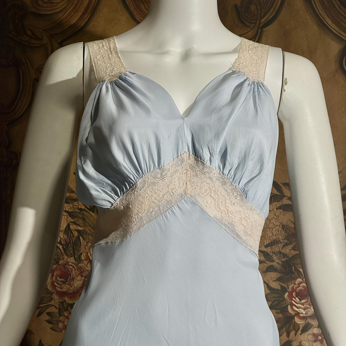 vintage 1930s Nightgown slip dress, Baby Blue Bias Cut Lingerie dress