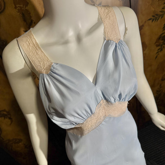 vintage 1930s Nightgown slip dress, Baby Blue Bias Cut Lingerie dress