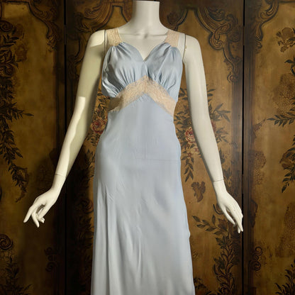 vintage 1930s Nightgown slip dress, Baby Blue Bias Cut Lingerie dress